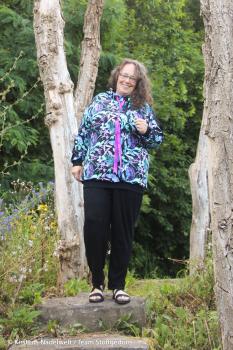 Preview: Modal French Terry Flowers Lila/Rosa/Grün auf Schwarz by Swafing